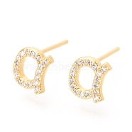 Brass Micro Pave Clear Cubic Zirconia Stud Earrings, Greek Alphabet, Real 18k Gold Plated, Letter.A, 8x7.5x2mm, Pin: 0.8mm(EJEW-O103-18G)