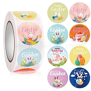 8 Patterns Easter Theme Paper Self Adhesive Rabbit Stickers Rolls, for Suitcase, Skateboard, Refrigerator, Helmet, Mobile Phone Shell, Rabbit, Sticker: 25mm, 500pcs/roll(PW-WG71405-01)