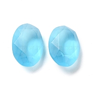 Frosted Glass Rhinestone Cabochons, Faceted, Pointed Back, Egg Shape, Aquamarine, 14x10x5.5mm(RGLA-G022-05A-202)