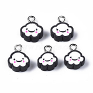 Handmade Polymer Clay Charms, with Platinum Plated Iron Loop, Cloud with Smile, Black, 11~14x9~11.5x4mm, Hole: 1.8mm(CLAY-N006-37B-01A)