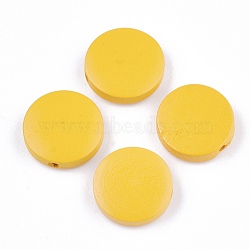 Painted Natural Wood Beads, Flat Round, Gold, 15~15.5x4mm, Hole: 1.8mm(X-WOOD-S049-02B-08)