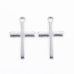 304 Stainless Steel Charms, Cross Pendants, Stainless Steel Color, 15.5x9.5x0.8mm, Hole: 1mm(X-STAS-H423-10P)