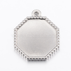 304 Stainless Steel Cabochon Settings, Octagon, Stainless Steel Color, Tray: 15x15mm, 21x18x2mm, Hole: 1.5mm(STAS-E421-030P)