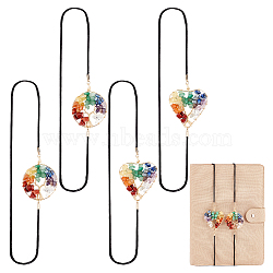 AHADEMAKER 4Pcs 2 Style Elastic Bookmarks, Tree of Life Tumbled Natural Gemstone Beaded Book Marker, Mixed Shapes, 325x2mm, 2pcs/style(AJEW-GA0004-86)