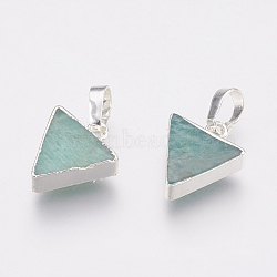 Natural Amazonite Pendants, with Brass Findings, Triangle, Silver Color Plated, 13~15x11~13x4mm, Hole: 4x6mm(KK-G343-16S)