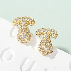 Brass Micro Pave Cubic Zirconia Stud Earrings, Rack Plating, Long-Lasting Plated, Real 18K Gold Plated, Letter T, 13.5x11mm(EJEW-Z091-04G-T)