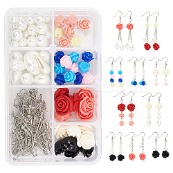 SUNNYCLUE DIY Flower Dangle Earring Making Kits, Including Resin & Glass Pearl Beads, Brass Cable Chains & Earring Hooks, Iron Findings, Mixed Color(DIY-SC0001-36)