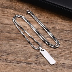 Blank Rectangle Stainless Steel Pendant Box Chain Necklaces for Men, Stainless Steel Color, 23.62 inch(60cm)(FS-WG55909-01)