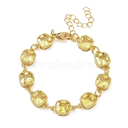 Square Brass Pave Cubic Zirconia Link Chain Bracelets for Women, Rack Plating, Cadmium Free & Lead Free, Long-Lasting Plated, Golden, Champagne Yellow, 5.71 inch(14.5cm)(BJEW-P385-08G-01)
