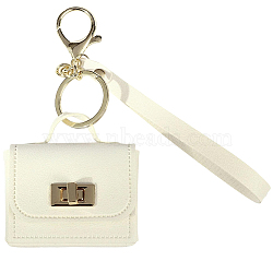 Portable PU Leather Bag Keychain, with Alloy Keychain, White, 220mm(FIND-WH20012-89C)