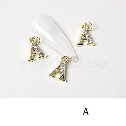 Alloy Rhinestone Cabochons, Nail Art Decoration Accessories, with Jump Ring, Letter, Golden, Letter.A, 11~14x5~12mm(MRMJ-T056-93G-A)