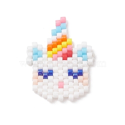 Handmade Loom Pattern Seed Beads, Unicorn Pendant, Colorful, 23x17x2mm, Hole: 0.7mm(PALLOY-MZ00116)