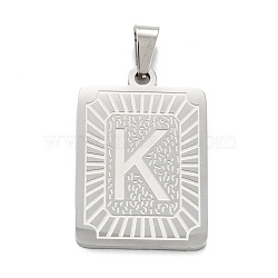 304 Stainless Steel Pendants, Rectangle with Alphabet, Letter.K, 30x20x1.5mm, Hole: 3x6mm(STAS-K216-48K-P)