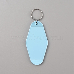 Plastic Blank Motel Keychain, Sublimation Key Chain, with Iron Key Rings, Rhombus, Sky Blue, 11.5cm(KEYC-WH0034-29C)