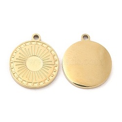Ion Plating(IP) 316L Surgical Stainless Steel Pendant for Enamel Settings, Flat Round with Sun, Real 18K Gold Plated, Tray: 4mm, 13x12x1mm, Hole: 1mm(STAS-D078-31G)