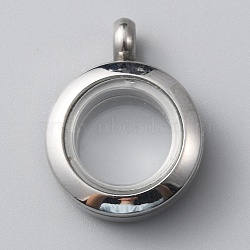 304 Stainless Steel Locket Pendants, with Glass, DIY Accessories for Jewelry Pendant Making, Flat Round Charm, Stainless Steel Color, 19.5x15x6mm, Hole: 3mm(STAS-WH0044-13A-P)