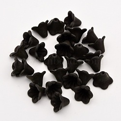 Frosted Flower Acrylic Beads, Black, 14x10mm, Hole: 1.5mm(X-FACR-5332-12A)