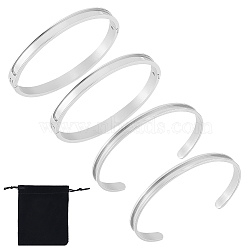 4Pcs 2 Styles Egg Shaped 201 Stainless Steel Grooved Hinged Bangles, for DIY Electroplated, Leather Inlay, Clay Rhinestone Pave Bangle Making, Stainless Steel Color, 1/4 inch(0.6cm), Inner Diameter: 2x2-3/8~2-5/8 inch(5.1x6.1~6.6cm), 2pcs/style(STAS-UN0048-69)