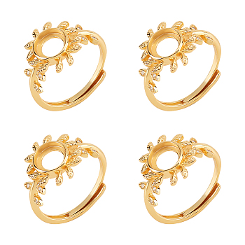 Nbeads Adjustable Brass Finger Rings Components, Crystal Rhinestone Pad Ring Base Settings, Golden, Tray: 7.3mm, US Size 7 1/4(17.5mm), 4pcs/box