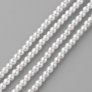 Shell Pearl Beads Strands, Round, White, 2mm, Hole: 0.5mm, about 190pcs/strand, 15.7 inch