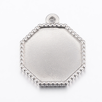 304 Stainless Steel Cabochon Settings, Octagon, Stainless Steel Color, Tray: 15x15mm, 21x18x2mm, Hole: 1.5mm