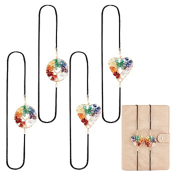 AHADEMAKER 4Pcs 2 Style Elastic Bookmarks, Tree of Life Tumbled Natural Gemstone Beaded Book Marker, Mixed Shapes, 325x2mm, 2pcs/style