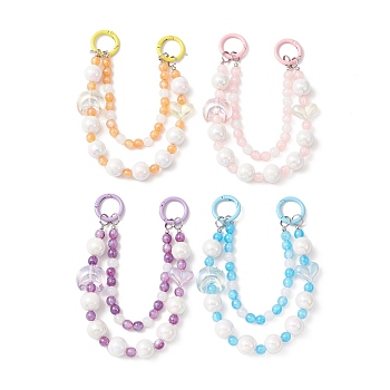 Resin & Acrylic Beaded Mobile Straps, Multifunctional Chain, with Alloy Spring Gate Rings, Heart & Moon, Mixed Color, 242mm