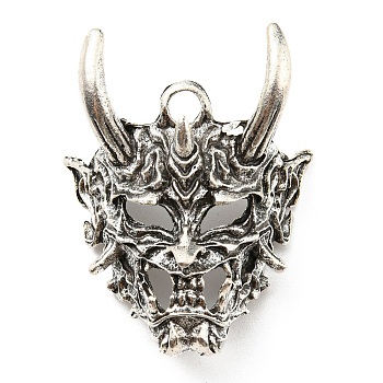 Alloy Pendants, Mask Devil Head, Antique Silver, 37x29x10mm, Hole: 3.5mm