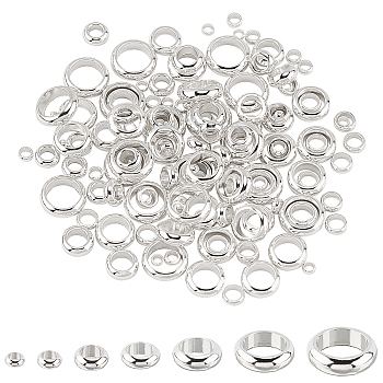 304 Stainless Steel Spacer Beads, Rondelle, Silver, 140pcs/Box