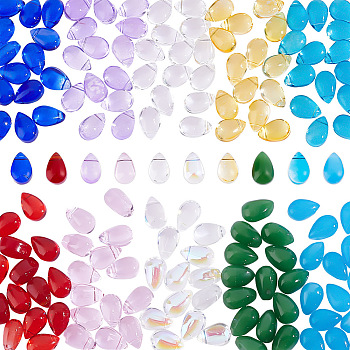 140Pcs 10 Styles Imitation Jade & Transparent Glass Pendants, Teardrop Charms, Mixed Color, 9x5.5~6x4.5~6mm, Hole: 0.5~1mm, 14Pcs/style