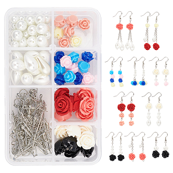 SUNNYCLUE DIY Flower Dangle Earring Making Kits, Including Resin & Glass Pearl Beads, Brass Cable Chains & Earring Hooks, Iron Findings, Mixed Color