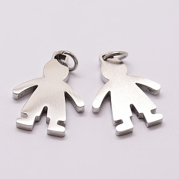 316 Surgical Stainless Steel Pendants, Boy Silhouette Pendants, Stainless Steel Color, 18x14x2mm, Hole: 3mm