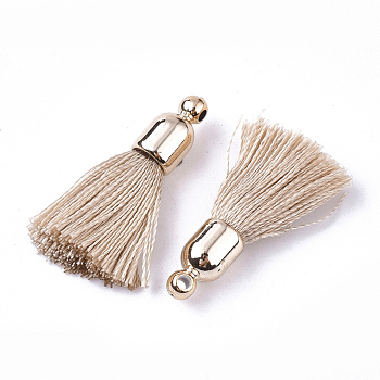 Polyester Tassel Pendant Decorations, with CCB Plastic Findings, Light Gold, PeachPuff, 25~30x6mm, Hole: 1.5mm