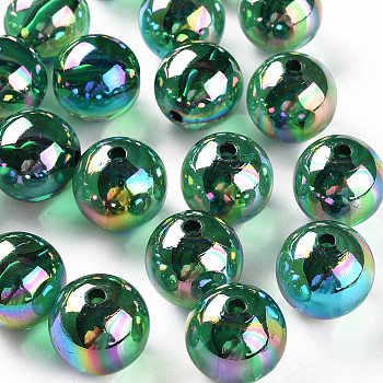 Transparent Acrylic Beads, AB Color Plated, Round, Green, 20x19mm, Hole: 3mm, about 111pcs/500g