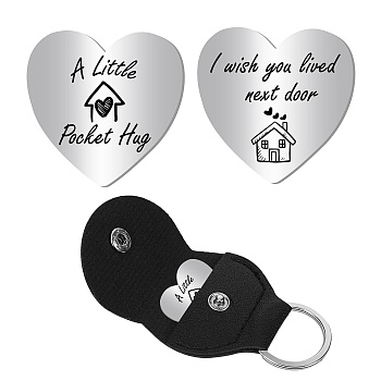 201 Stainless Steel Commemorative Decision Maker Coin, Pocket Hug Coin, Inspirational Quote Coin, Heart, with PU Leather Guitar Clip, House, 26x26mm