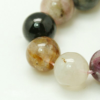 Natural Tourmaline Beads strands, Round, 8mm, Hole: 1mm, 24pcs/strand, 7.5 inch