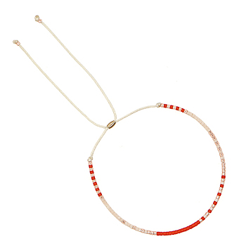 Glass Seed Braided Bead Bracelet, Adjustable Bracelet, Red, No Size