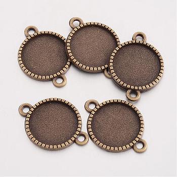 Tibetan Style Alloy Flat Round Cabochon Connector Settings, Cadmium Free & Nickel Free & Lead Free, Antique Bronze, Tray: 14mm, 23x16.5x2mm, Hole: 2mm, about 812pcs/1000g