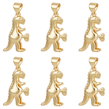 6Pcs Brass Pendants, Long-Lasting Plated, Dinosaur, Real 18K Gold Plated, 23x17x5mm, Hole: 4x3.5mm