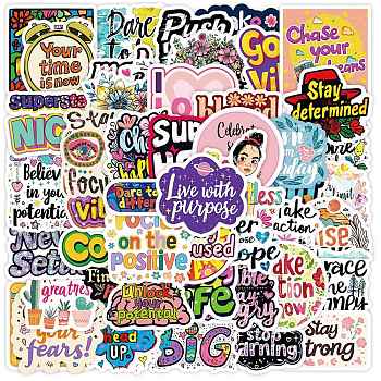 50Pcs Paper Self-Adhesive Picture Stickers, Phrase, for Water Bottles, Laptop, Luggage, Cup, Computer, Mobile Phone, Skateboard, Guitar Stickers Decor, Mixed Color, 33~53x52~53x0.2mm