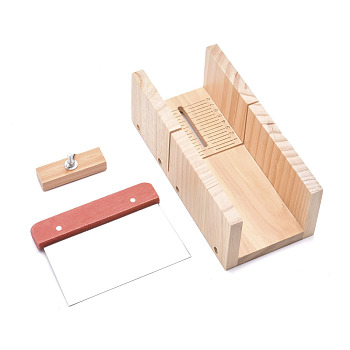 Bamboo Loaf Soap Cutter Tool Sets, Rectangular Soap Mold with Wood Box, Stainless Steel Straight Cutter, for Handmade Soap Making Supplies, BurlyWood, 24.8x11.6x8.35cm, 3pcs/set