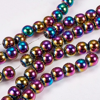 Electroplate Non-magnetic Synthetic Hematite Beads Strands, Round, Grade AAAA, Multi-color Plated, 8mm, Hole: 1.5mm, about 50pcs/strand, 16 inch