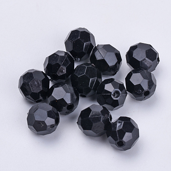 Transparent Acrylic Beads, Faceted, Round, Black, 20x19.5mm, Hole: 3mm, about 116pcs/500g