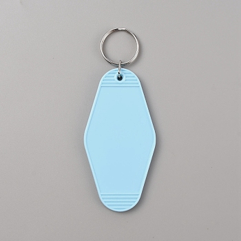 Plastic Blank Motel Keychain, Sublimation Key Chain, with Iron Key Rings, Rhombus, Sky Blue, 11.5cm