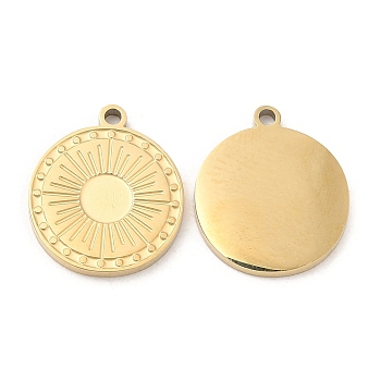 Ion Plating(IP) 316L Surgical Stainless Steel Pendant for Enamel Settings, Flat Round with Sun, Real 18K Gold Plated, Tray: 4mm, 13x12x1mm, Hole: 1mm