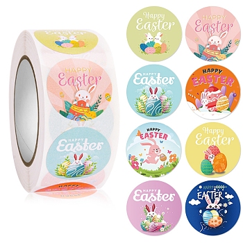 8 Patterns Easter Theme Paper Self Adhesive Rabbit Stickers Rolls, for Suitcase, Skateboard, Refrigerator, Helmet, Mobile Phone Shell, Rabbit, Sticker: 25mm, 500pcs/roll