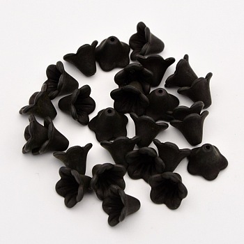 Frosted Flower Acrylic Beads, Black, 14x10mm, Hole: 2mm