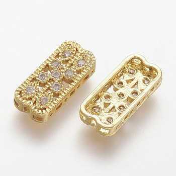 Brass Micro Pave Cubic Zirconia Beads, Rectangle, Clear, Golden, 14.4x6.5x3mm, Hole: 1mm