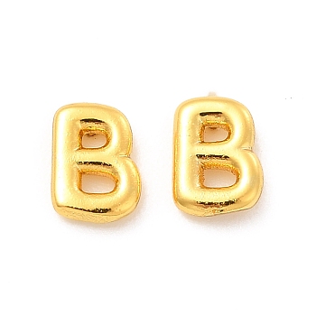 Brass Hollow Out Initial Letter Stud Earrings for Women, Real 18K Gold Plated, Lead Free & Cadmium Free, Letter.B, 7x5x1.5mm, Pin: 0.8mm