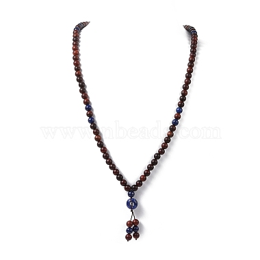 Wood & Lapis Lazuli Beads Necklaces(NJEW-JN04134)-2